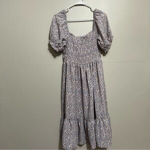 Elegant Floral Smocked Midi Dress